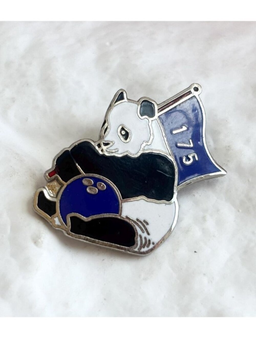 Panda Bear Bowling Pin 175 Award Enameled Vintage Gold Toned Brooch Lapel Pin